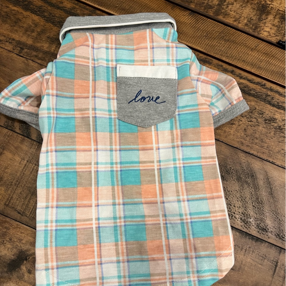 Ellen Degeneres Plaid Dog Shirt - Blue, Orange, Gray